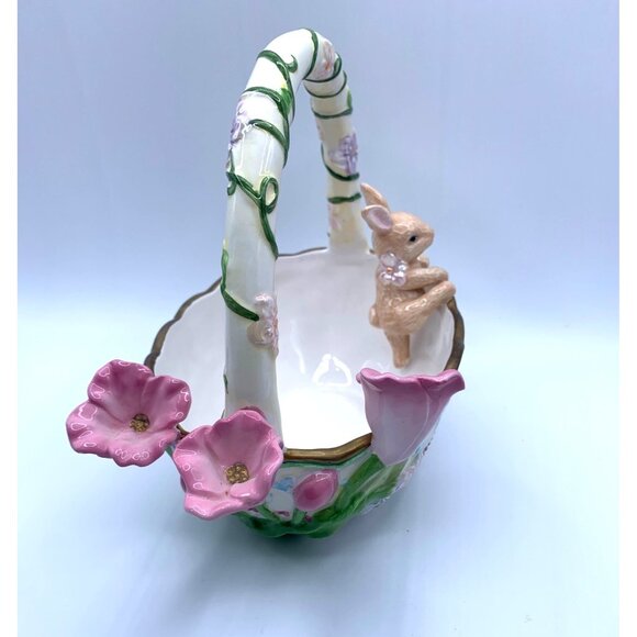Avon Springtime Collection Ceramic Basket w Bunny and Flowers 7.5 Inch - Picture 4 of 11